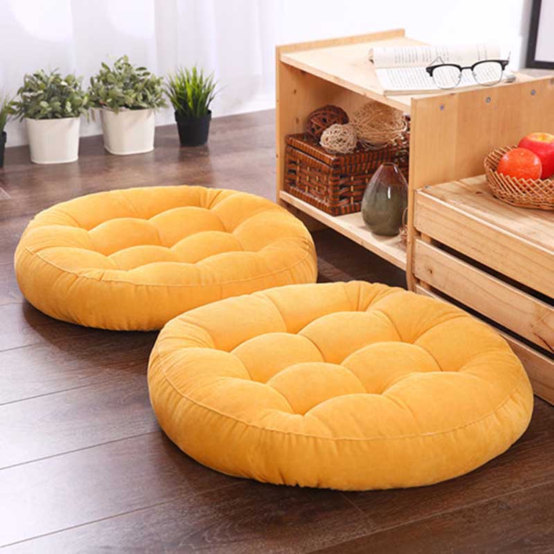 Solid japan hynde cattail hassok sædepude coccyx ortopædisk pude stol rygpude rund fortykket gulvmåtte puf futon: Gul / 42 x 42 x 5cm