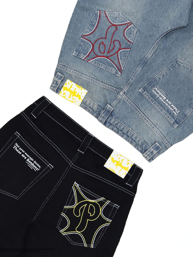 Y2K vende nuevos pantalones vaqueros bordados retro hip-hop americanos Harajuku Rock gótico pantalones sueltos de pierna ancha ropa de calle para hombres y mujeres
