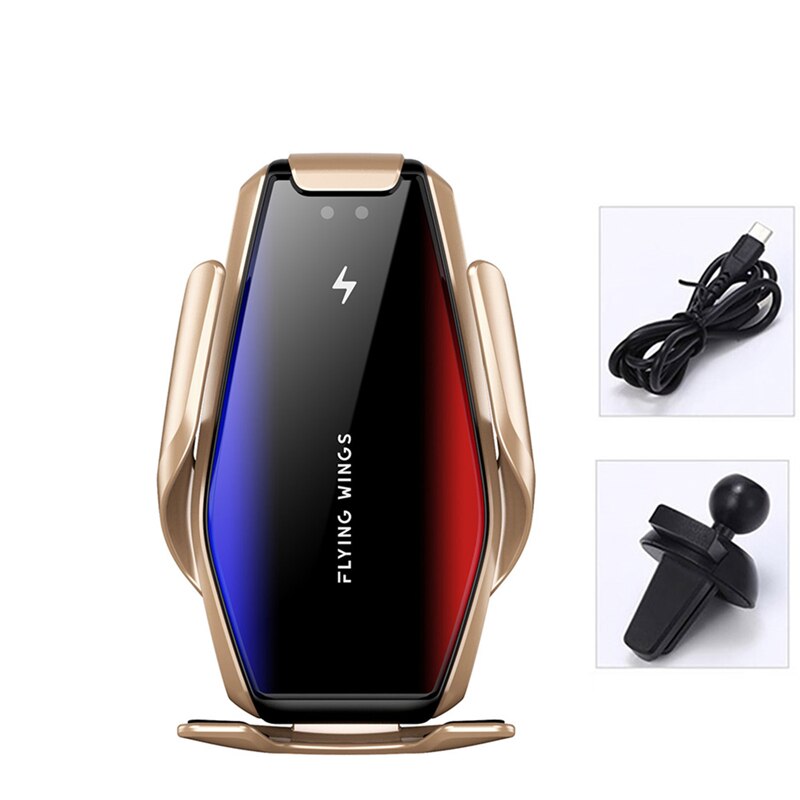 Sujeción automática de 15W cargador inalámbrico rápido de coche para Samsung S20 S10 S9 iPhone 11 Pro XS Max XR X 8 soporte de Sensor infrarrojo: Style 1 gold 15W