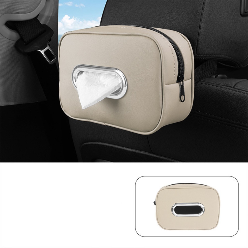 Multifunctional Car Tissue Box Zipper PU Leather Car Napkin Holder with Fix Strap Paper Box Backseat Tissue Case