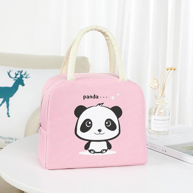 Cartoon Printed Thermal Insulated Snack Canvas Box Tote Bag Cooler Food Lunch Picnic Storage Bags For Women Kids Men Camping: Pink