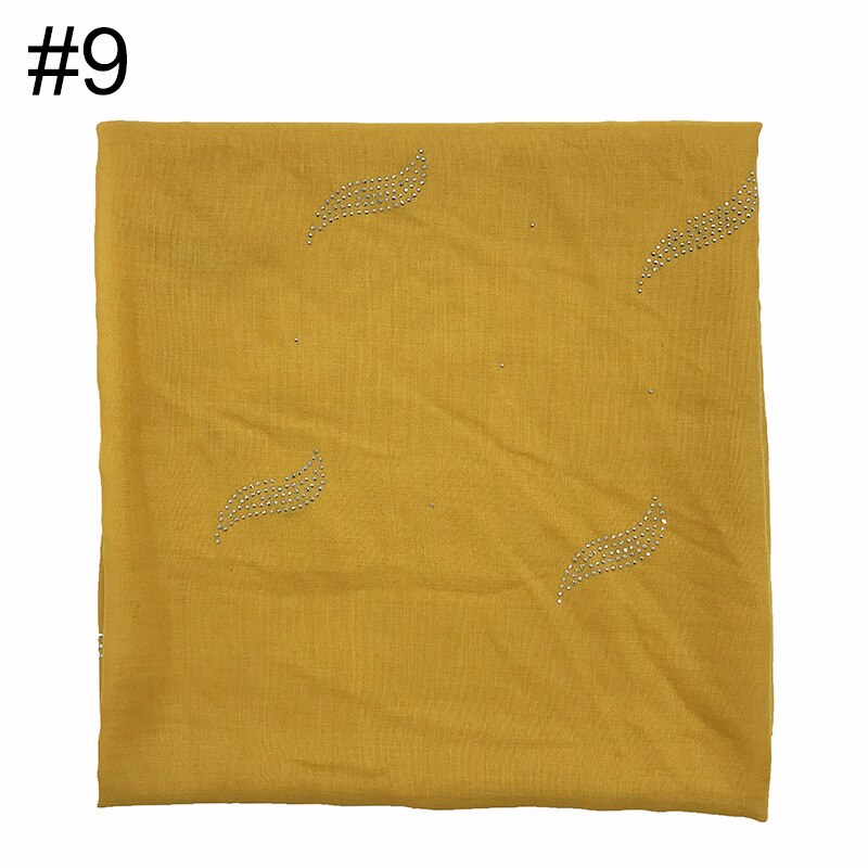 1PC musulman foulard bandana solide écharpe chaude strass châles carré pashmina femmes populaire silencieux islamique hijab: 9
