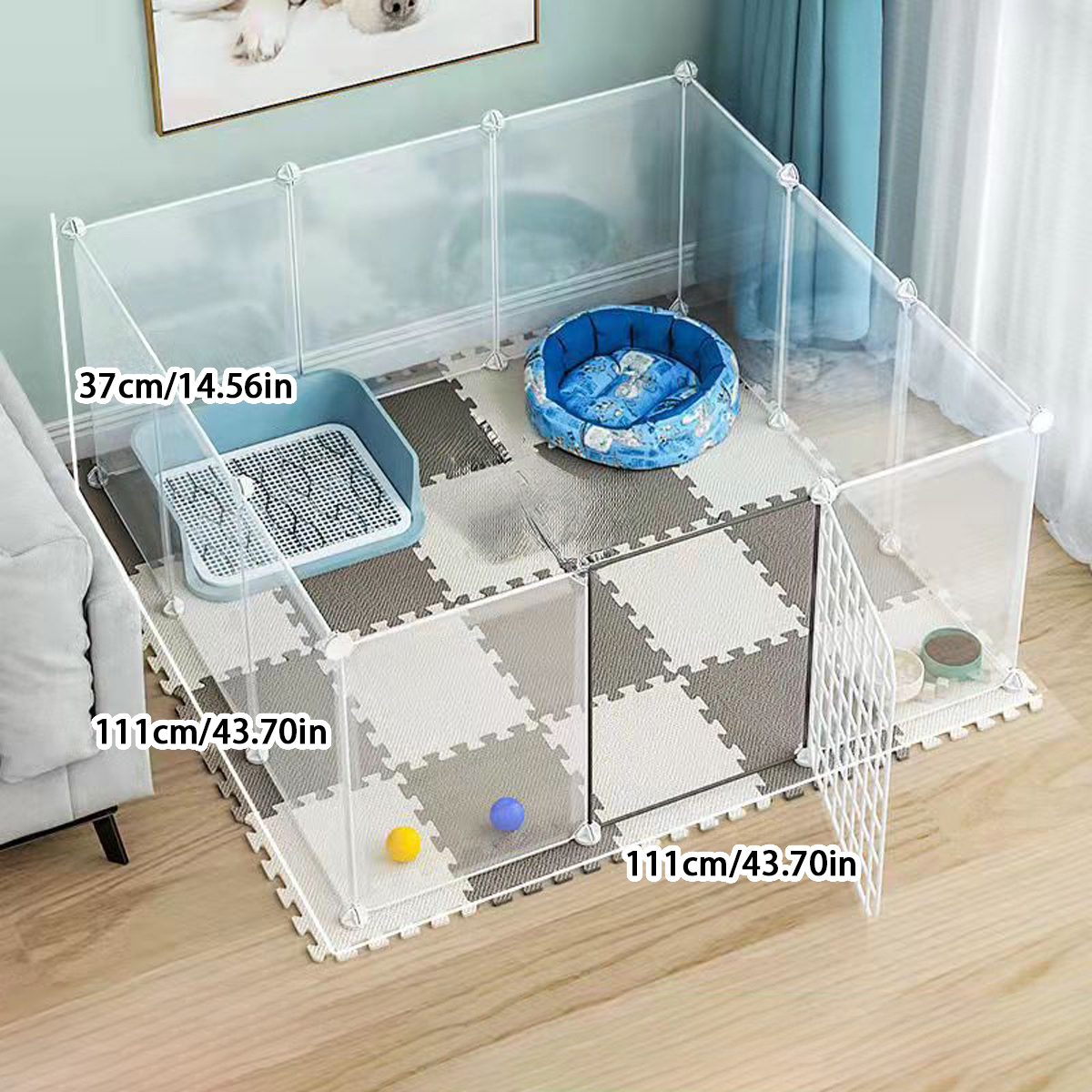 Dog Fence Indoor Household Small Size Dogs Fence Teddy Rabbit Pet Isolation Door Guardrail Cat Cage Anti-Jailbreak: Light Grey