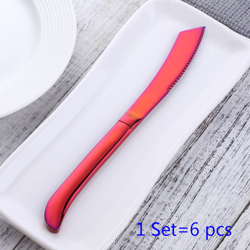 6 stk/sæt bøfkniv sæt rustfrit stål sort guld bordknive spisestel hjemme bøf kniv: Regnbue nr. .3