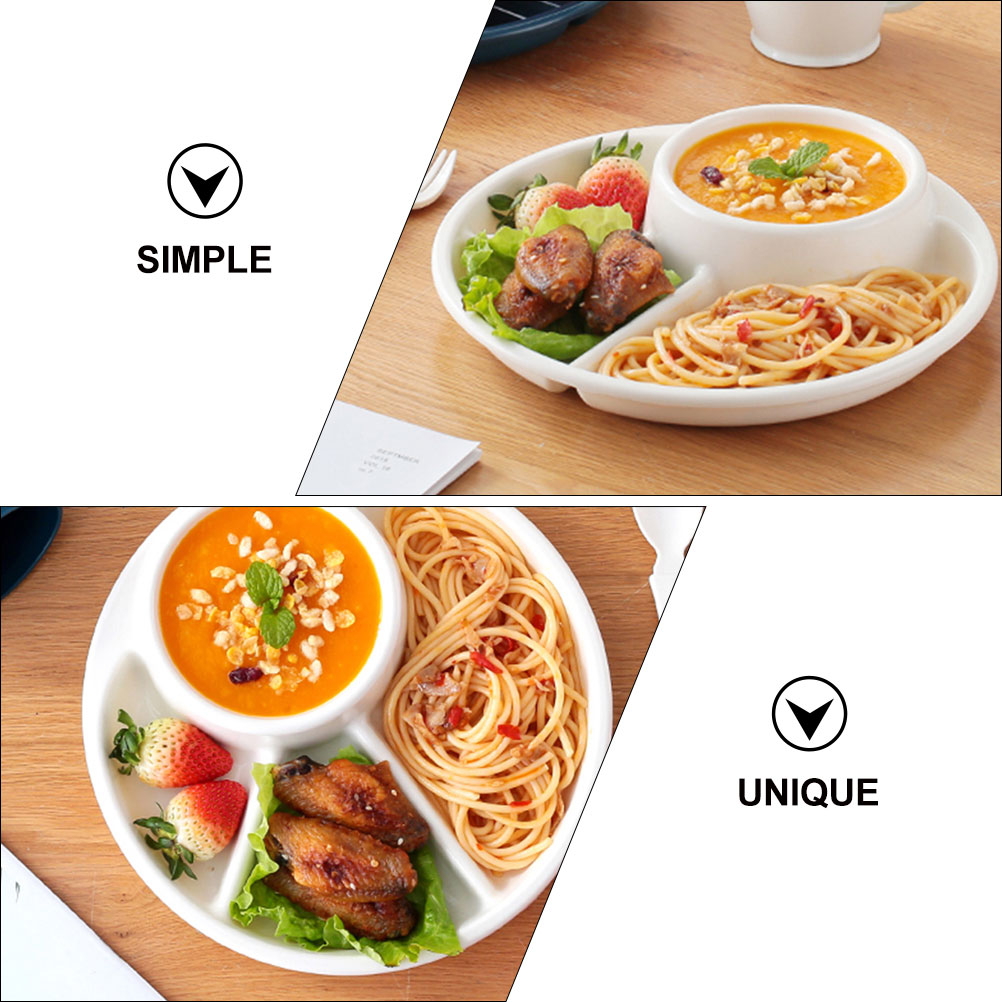 1pc Ration Divided Plate Kitchen Plate Reduce Fat Plate (White)