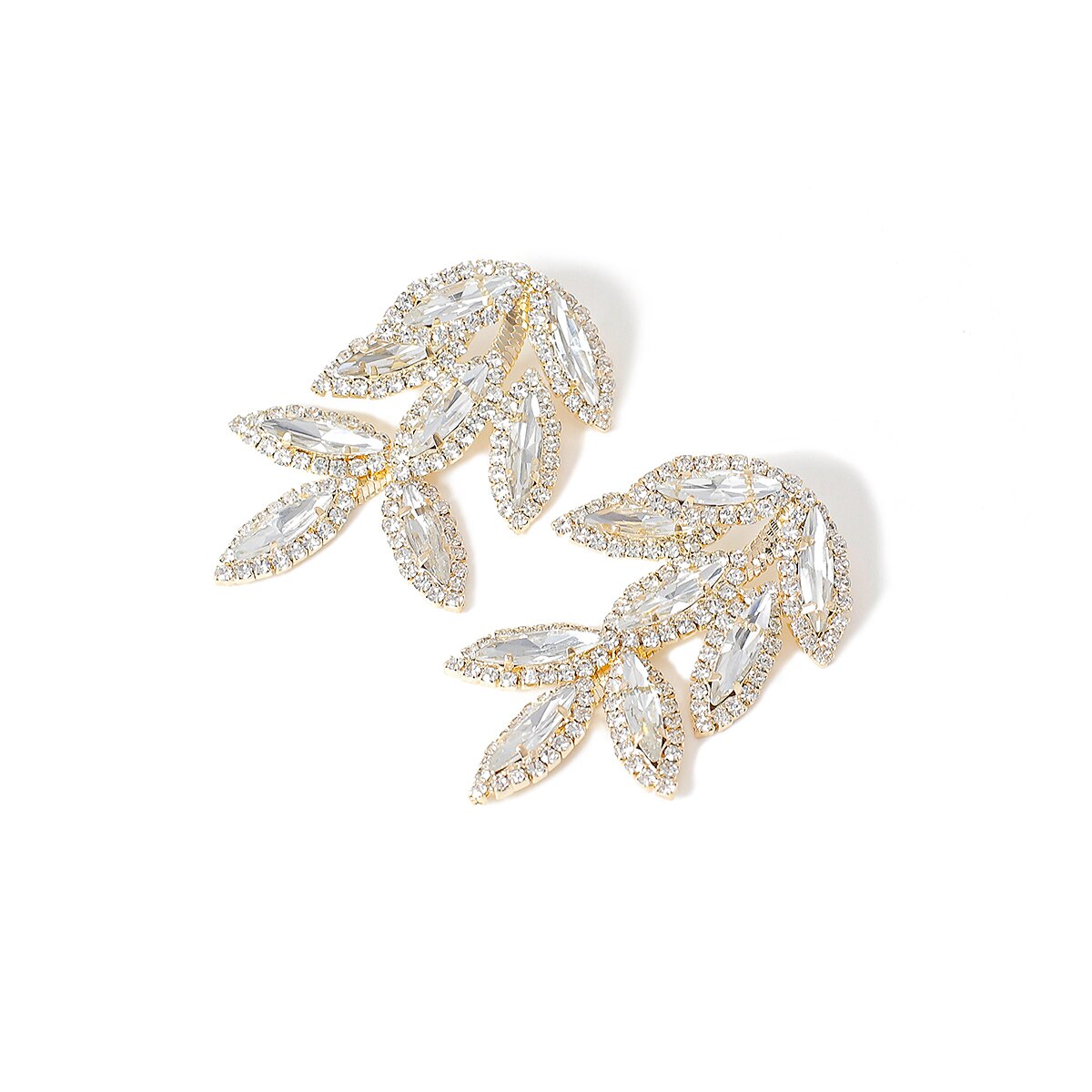 Aensoa trendy krystalblade store lange øreringe til kvinder skinnende luksus blade rhinsten brude bryllup smykker: Guldfarve