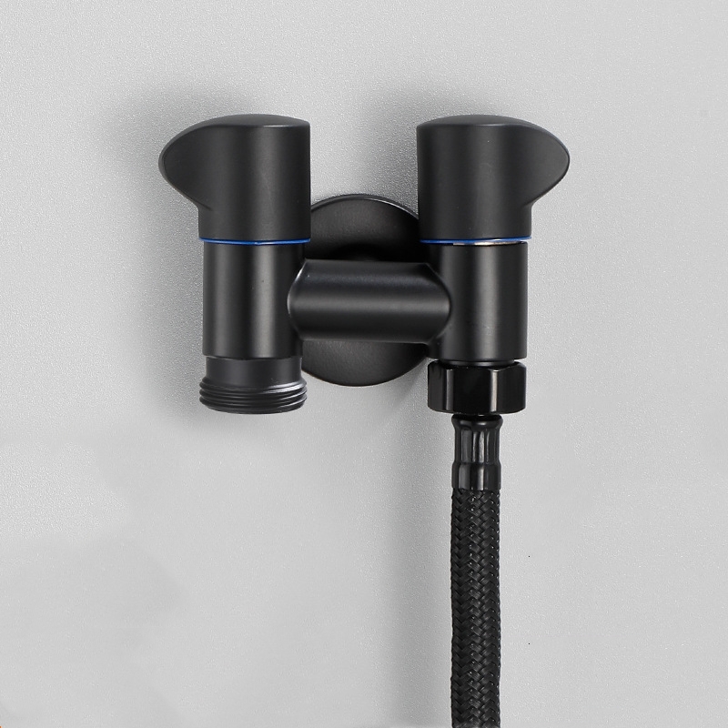 1pc Laundry Bibcock Brass Black/Black Gold Wall Mount Double Using Water Faucet Bathroom Accessories Outdoor Sink Garden Taps: E