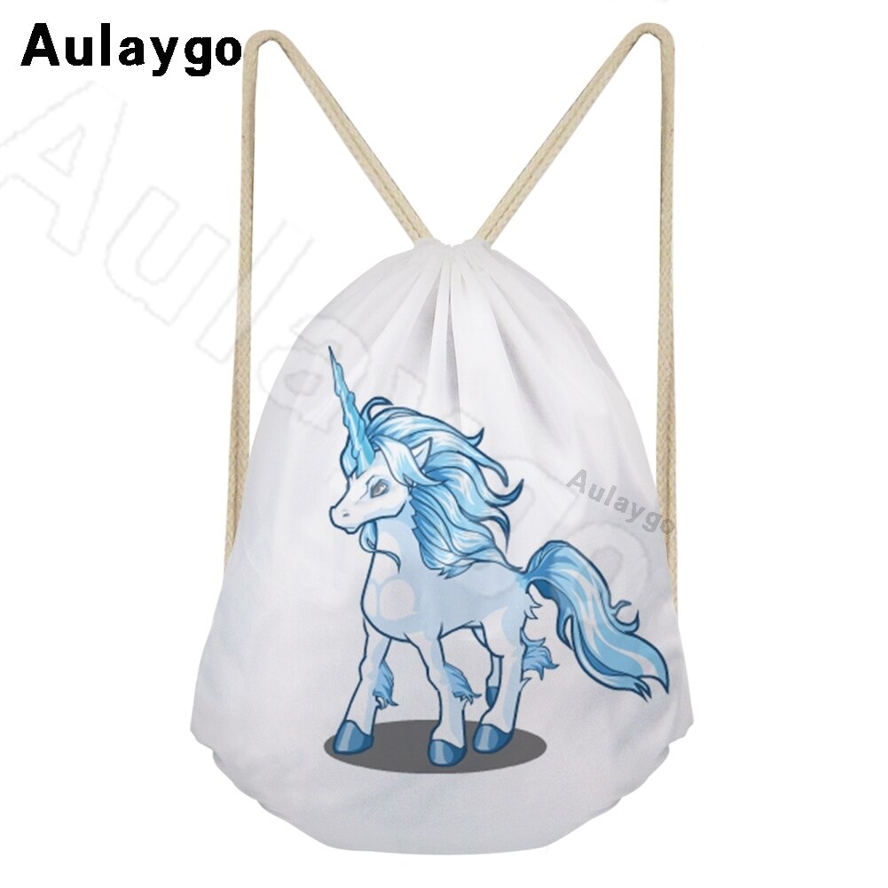 Aulaygo unicorn ryggsäck för barn reselinje unicorn färg bokstavstryck kawaii dragsko väskor axel barn skolväska: Himmelsblå