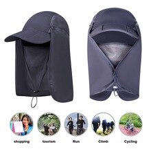 Gorros con solapa de nailon de secado rápido para exteriores, con correa para la barbilla, protección UV de 360 grados, mascarilla facial plegable empaquetable