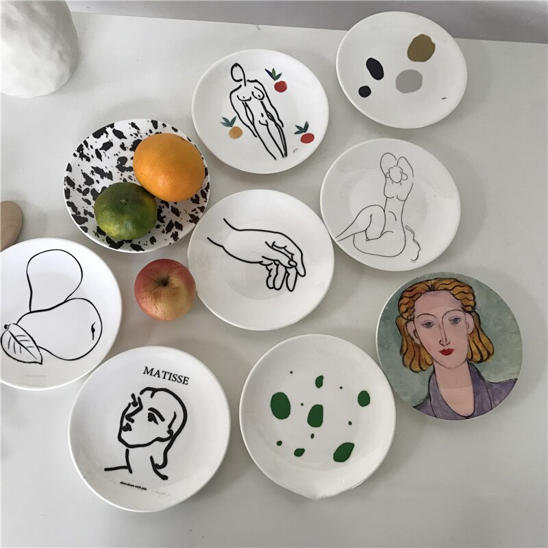 Art Keramische Ronde Plaat Cake Stand Plaat Vajilla Pratos Salade Fruit Servies Platen Voor Keuken Dessert 접시