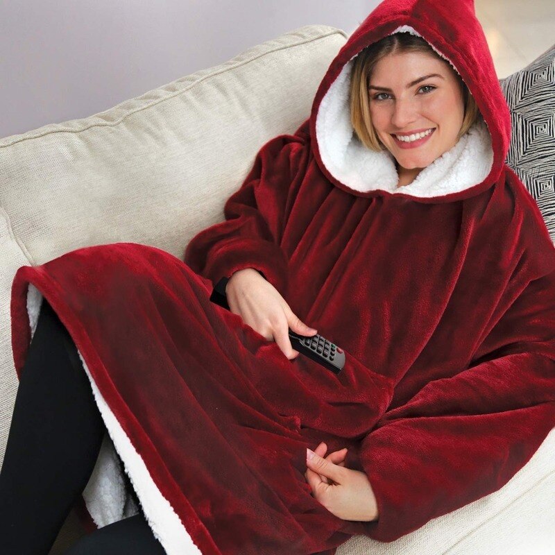 Super Zachte Hoodie Comfy Nachtkleding Wearable Fleece Deken Badjas Klimmen Bergen Picknicks: Rood