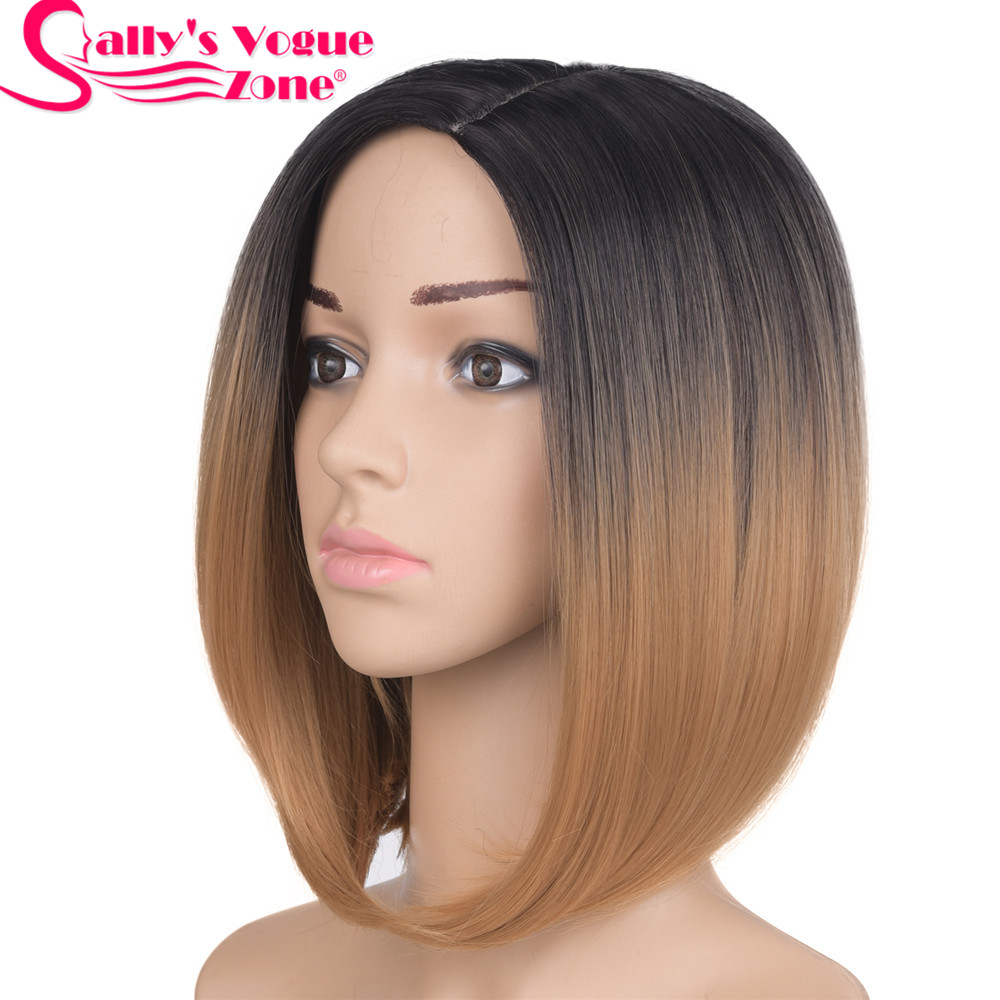 Sallyhair 12 inch japanse synthetische pruik met hoge temperatuur vezel, korte zwarte bob voor vrouwen: T1b/27