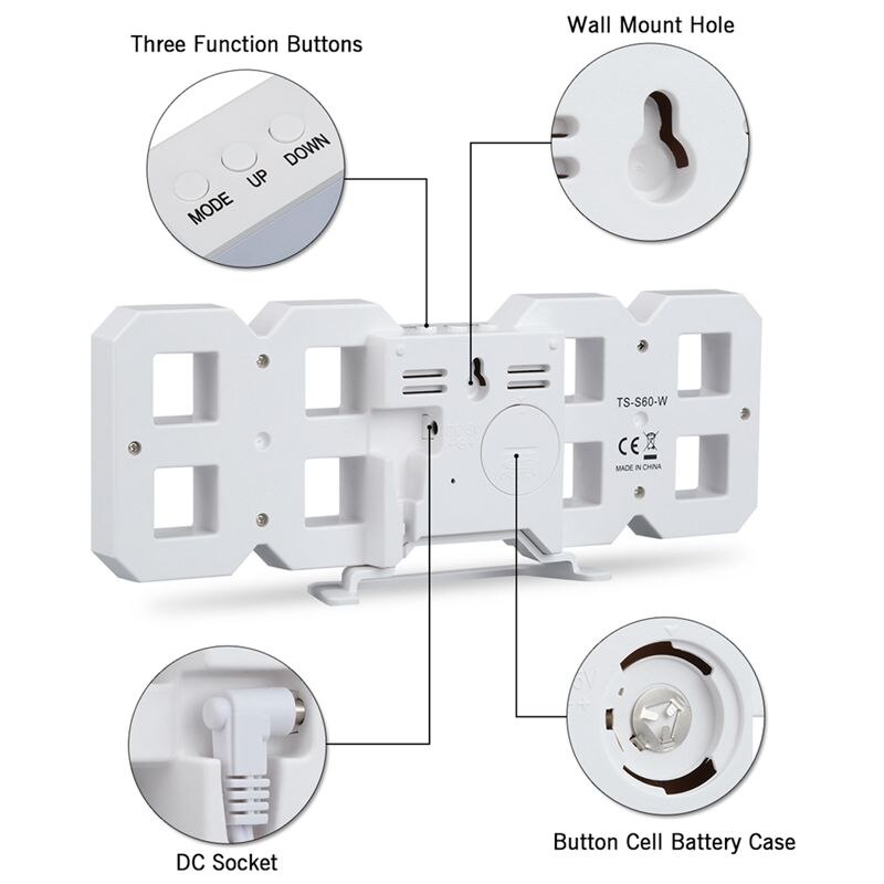 3D LED Wall Clock Modern Digital Alarm Clock Display Home Kitchen Office Table Desk Night Wall Clock 24 Or 12 Hour Display