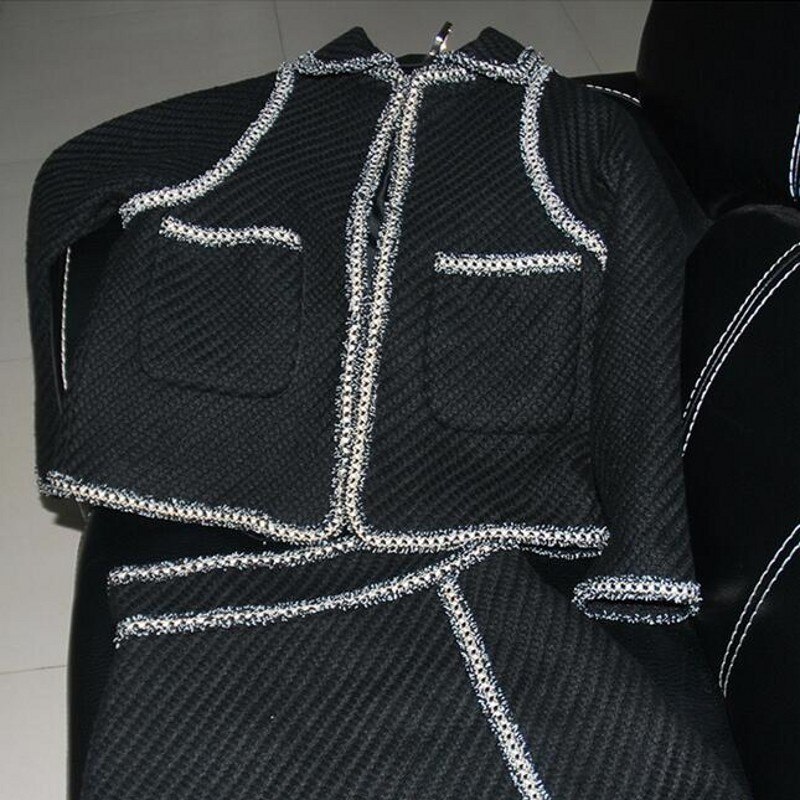 Top Brand Winter Office Ladies Slim Cotton Blends Two Piece Tweed Outfits Long Sleeve Hidden Breasted Short Coats A-Line Skirts