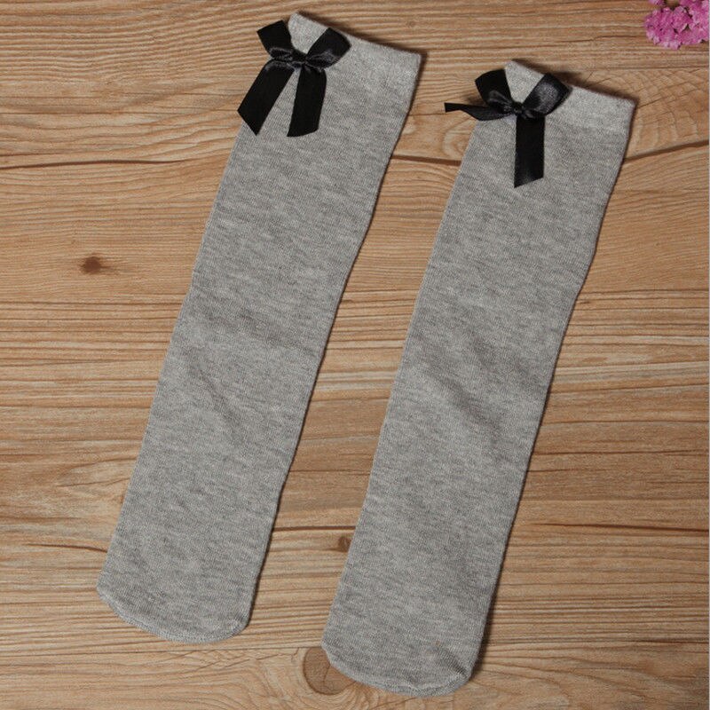 Lovely Girls Kids Toddler Bow Knee High Socks Colours Silk Bow 1 to 8 years: Gray