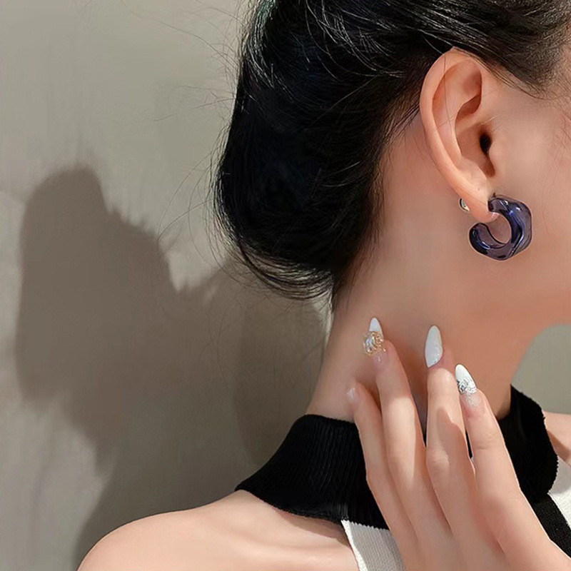 Pendientes de aro geométricos de acrílico transparente para mujer y niña, aretes colgantes en forma de C, de joyería de viaje para , tendencia coreana,