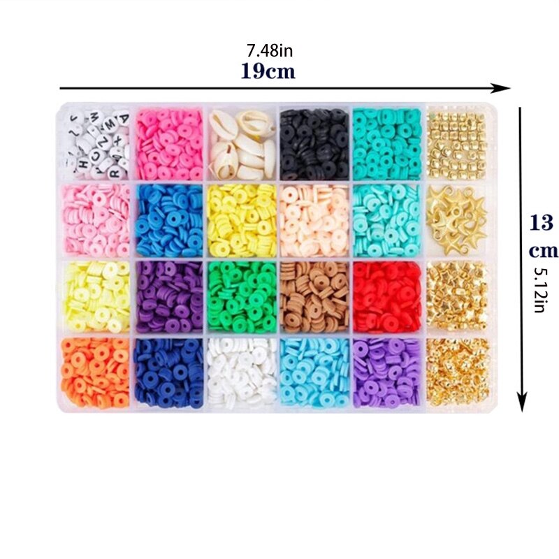 Clay Beads Colorful Round Polymer Clay Spacer Beads with Pendant Charms Kit and Elastic Strings for DIY Making Jewelry