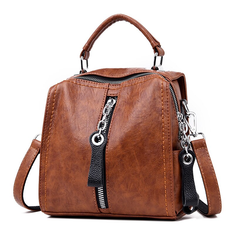 Glorria Luxury Leather Handbags Women Bags Shoulder Crossbody Bag for Women Multifunction Bag Big Tote Sac: Brown