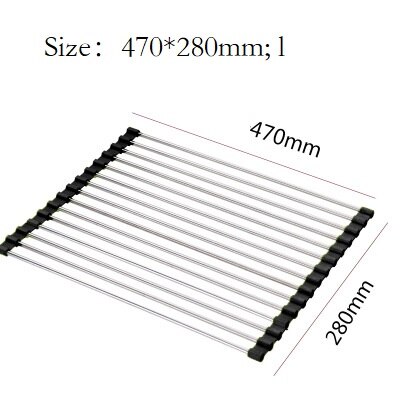 Foldable Dish Drying Rack Multi-Use Kitchen Silicone Drainer Over Sink Fruit Vegetable Meat Organizer Tray Drainer: A-15-Black(L)