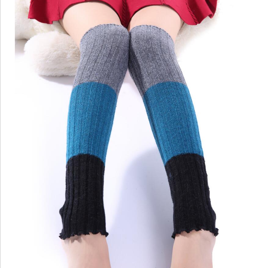 Efterår og vinter ulden sæt tre-farvet søm cashmere luv støvler sæt damer lang tube over knæet varme leggings