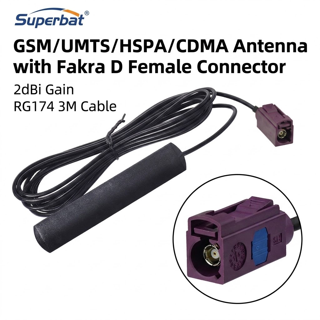 Superbat 2dbi 824-960Mhz 1710-1990Mhz GSM/UMTS/HSPA/CDMA Antena Fakra D Jack Conector RG174 3M Cabo