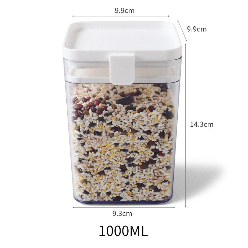 500/1000/1600ML Food Storage Container Plastic Kitchen Refrigerator Noodle Box Multigrain Storage Tank Transparent Sealed Cans: white 1000ml