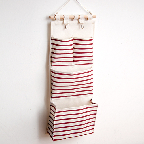 Bolsa de almacenamiento montada en la pared, organizador colgante de 6 bolsillos para guardar artículos diversos, juguetes y cosméticos: 4 Pocket Wine Red