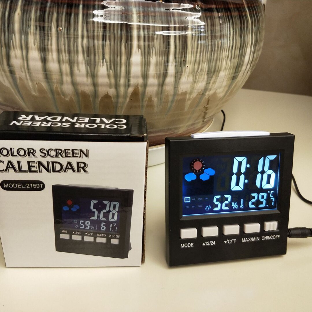 LCD Alarm Clocks Digital Sound Control Backlight Clock Date Calendar Thermometer Hygrometer LCD Desk Table Clock