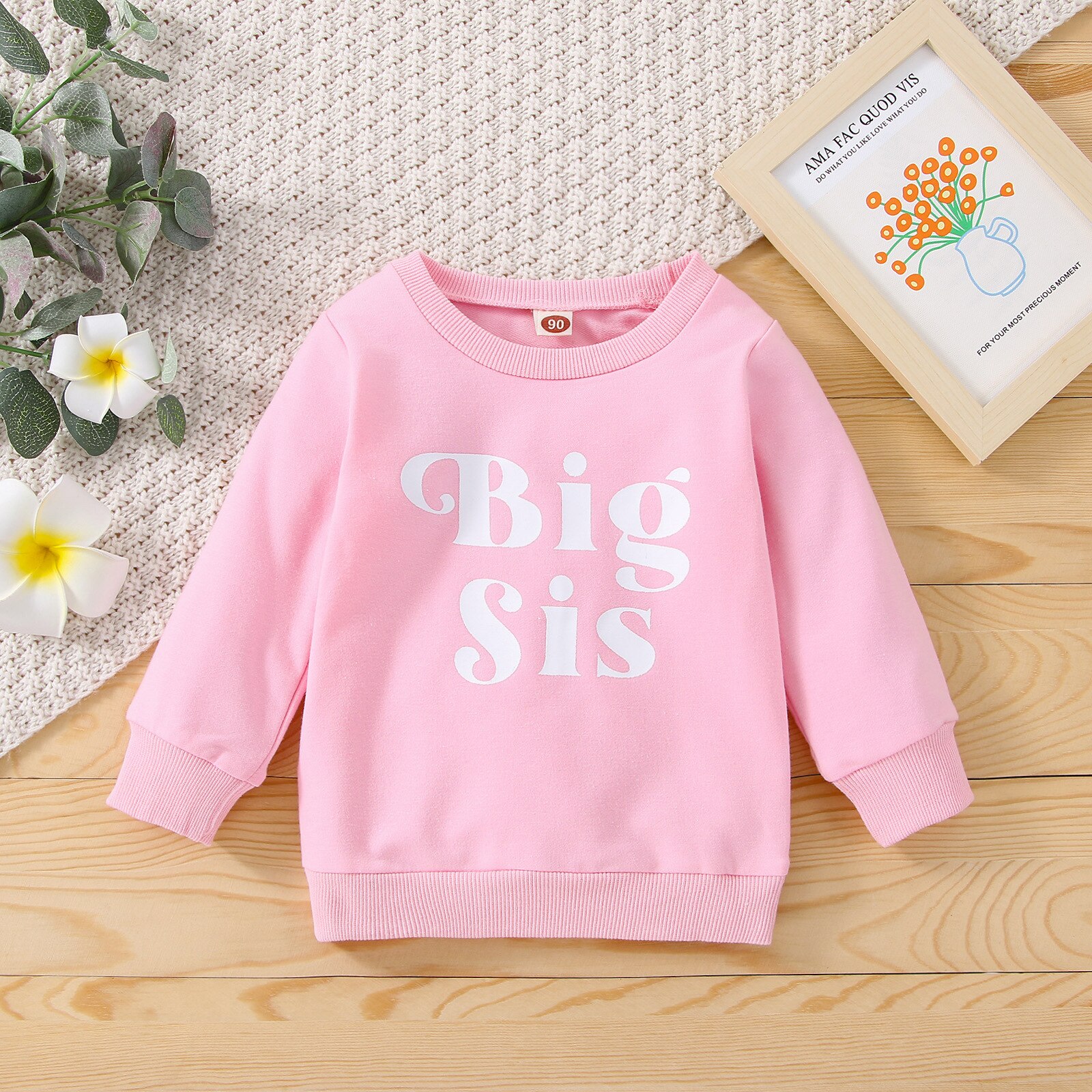 Ropa de manga larga para bebés y niños, sudaderas con letras bonitas, Tops infantiles, 4 colores, Otoño e Invierno: Pink B / 110CM