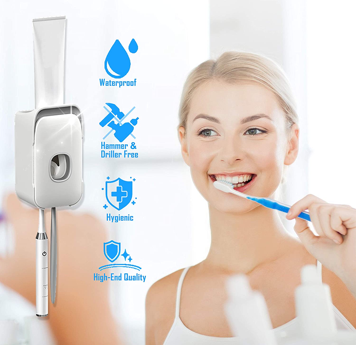 Automatic toothpaste dispenser 2 in 1 toothpaste holder wall-mounted toothpaste squeezer , suitable for children's bathroom