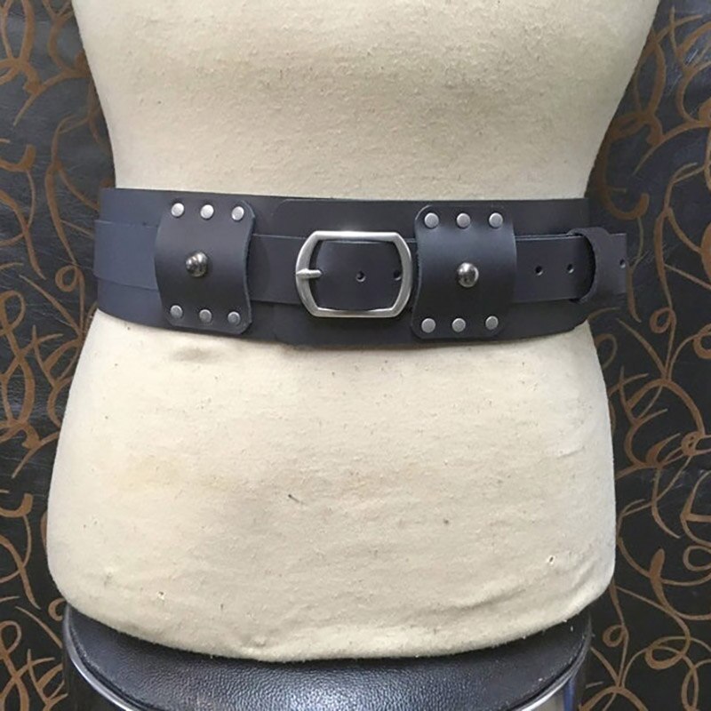 Cinturón de cuero ancho estilo gladiador gótico Vintage para adultos, correa de cintura extraíble, Estilo Vintage Steampunk, SCA, Medieval, Norman, Victoriano: Black