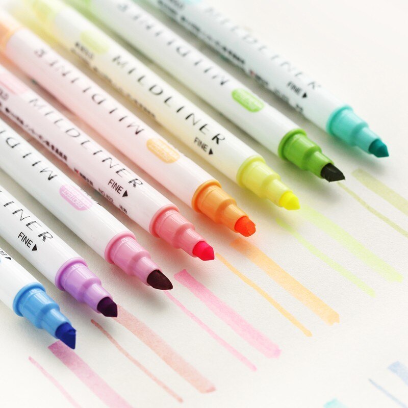 Huiqin 12 kpl/setti söpö kaksipäinen fluoresoiva kynä mildliner korostuskynät värimerkki kynä koulutarvikkeet kawaii