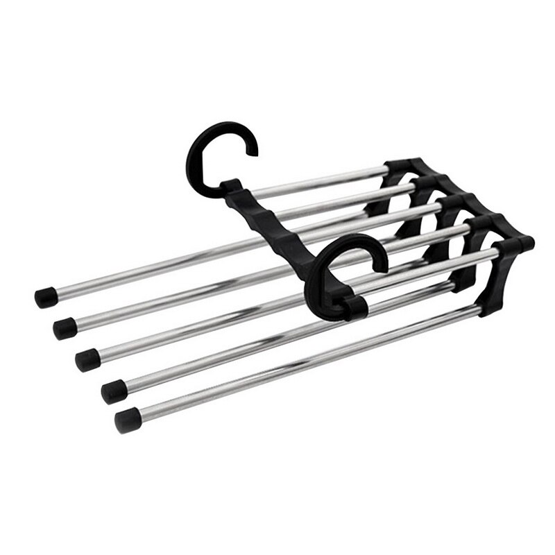 5 In 1 Rvs Magic Broek Rack Multi-layer Magic Multifunctionele Hanger-1: black