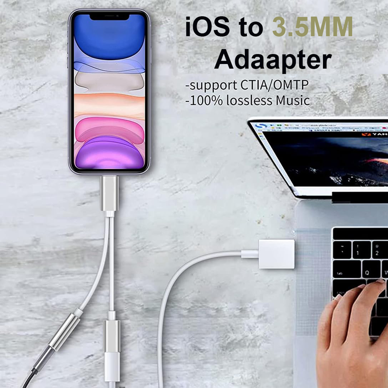 OTG 2 IN 1 iOS do 3,5 mm gniazda słuchawkowego Adapter iOS do szybkiego ładowania Rozdzielacz do iPhone 14 13 12 11 8 Pro Max X XR SE iPad