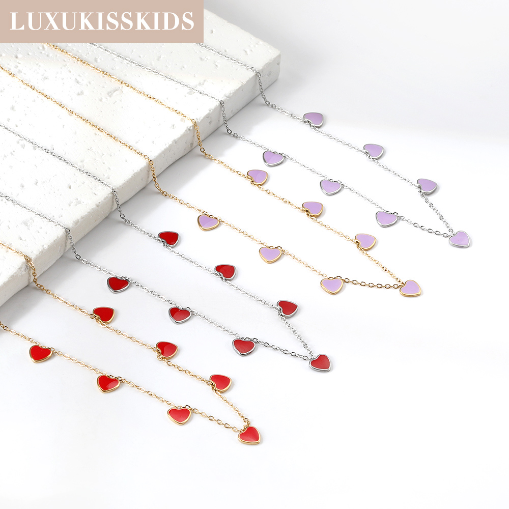 LUXUKISSKIDS Red Heart Charms Pendant Necklace Y2K Cute Tiny Love Heart Choker Babygirls Stainless Steel Jewelry Christmas