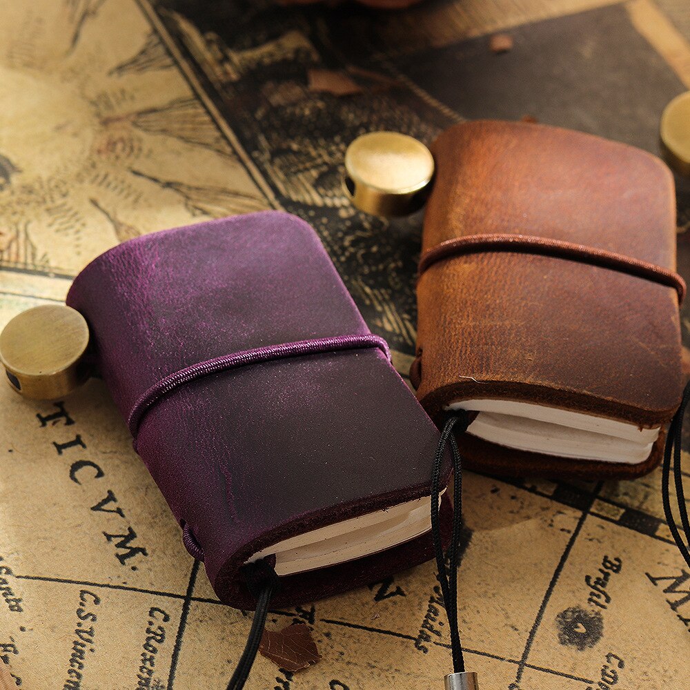 Mini Journal Cute Leather Cover Notebook Small Diary Retro Portable Travel Book DIY Blank Pages Memo Sketchbook