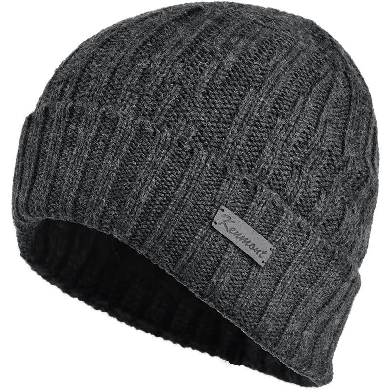 Mænds udendørs strikket hat plys dobbelt uld hat vinter hat: Mørkegrå