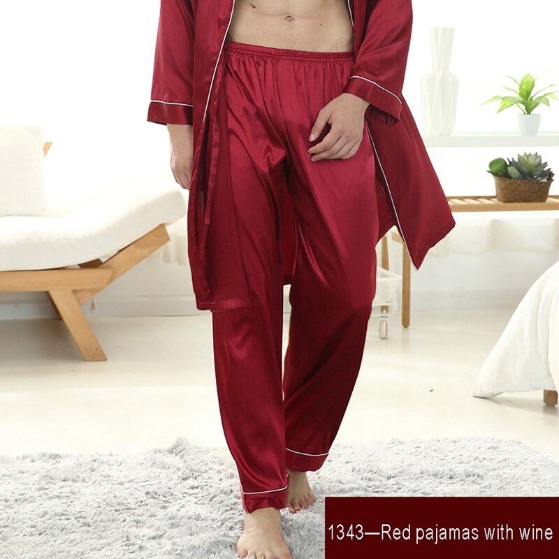 Mens Zijde Satijn Pyjama Pyjama Broek Lounge Broek Slaap Bodems Maat L-3XL Plus 3 Kleuren
