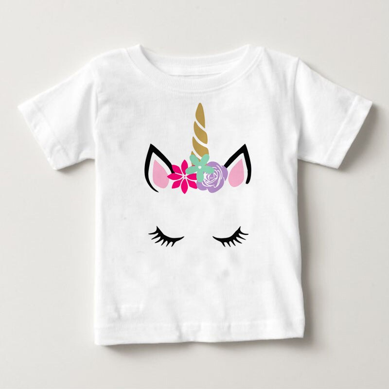 Meninas da criança Do Bebê T-Shirt Infantil Branco Unicórnio Fantasia Camisetas Menino Meninas Verão Algodão de Manga Curta Camisetas Crianças Tops Casuais: 18 m