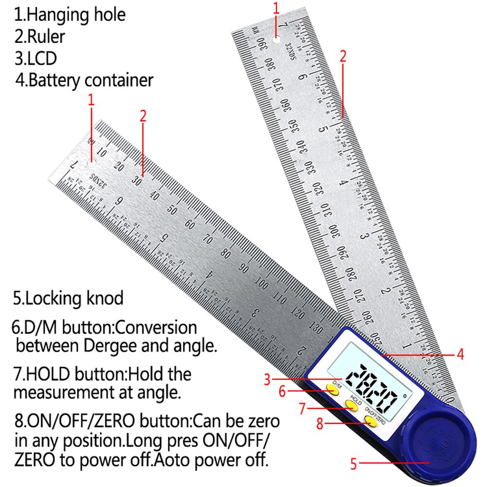 Digital Protractor 300mm Digital Angle Finder Protractor Ruler Meter Inclinometer Goniometer Level Electronic Angle Gauge