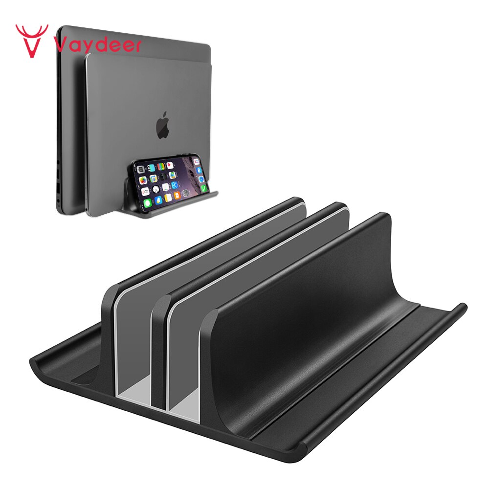 Adjustable Metal Vertical Laptop Stand Newly 2 Slot Aluminum Desktop Dual Holder Up to 17.3 Inches