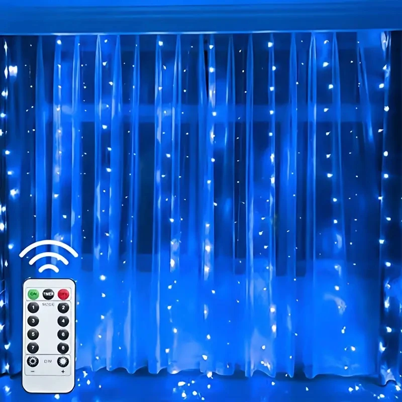 Guirnalda de luces LED para cortina, decoración navideña interior alimentada por USB con Control remoto, luz navideña, luces de para dormitorio y boda