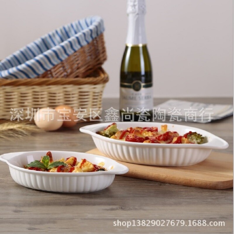 Plateau de cuisson en céramique ovale moyen, bol de cuisson, plaque à double oreille