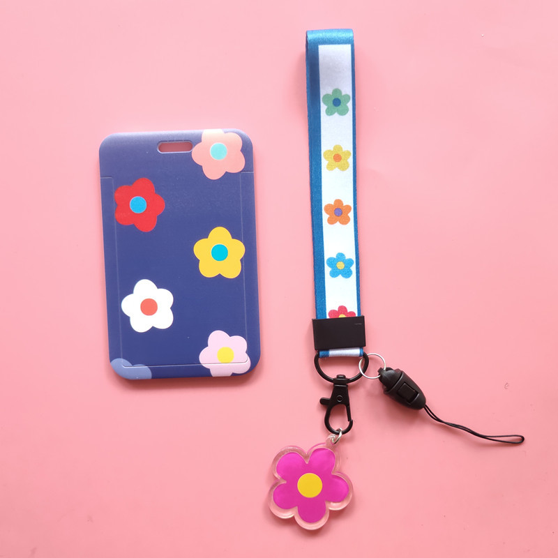 Porte-cartes à fleur mignon, Japon et Corée du Sud, ensemble de cartes rouges net, porte-cartes d'identité, accessoires suspendus, lanière de chaîne continent, bricolage