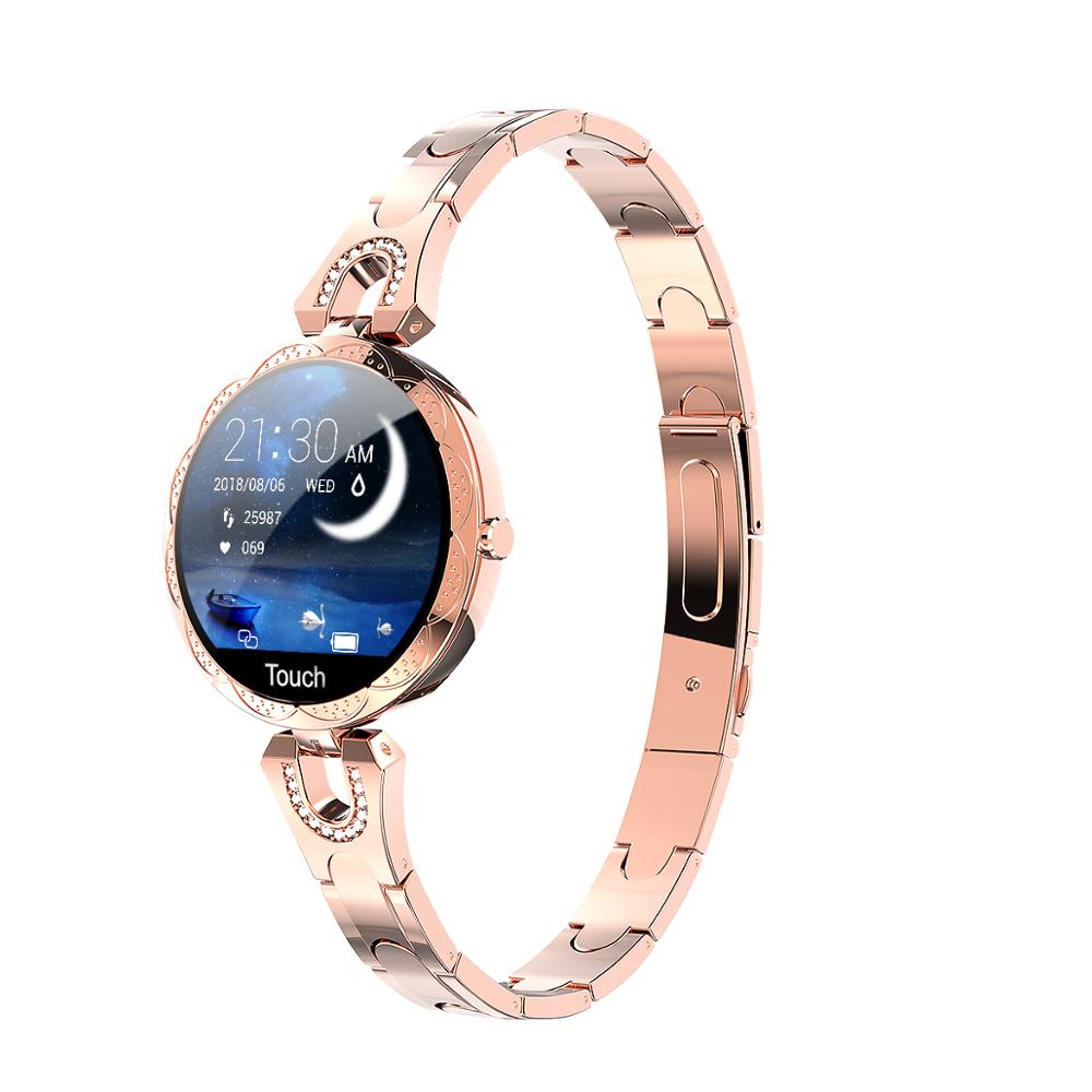 women smart watch AK15 Luxury smart bracelet heart rate waterproof fitness tracker for Android iOS phones pk H8 KW10 W8: gold steel