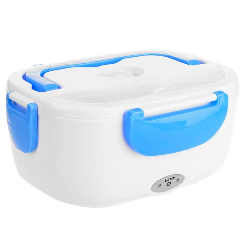 110/220 V/12 V Elektrische Verwarming Lunchbox 1.05L Food-Grade Voedsel Container Doos Voedsel Warmer voor Kids 4 Gespen Servies Sets: Blauw / EU Plug 220V 12V