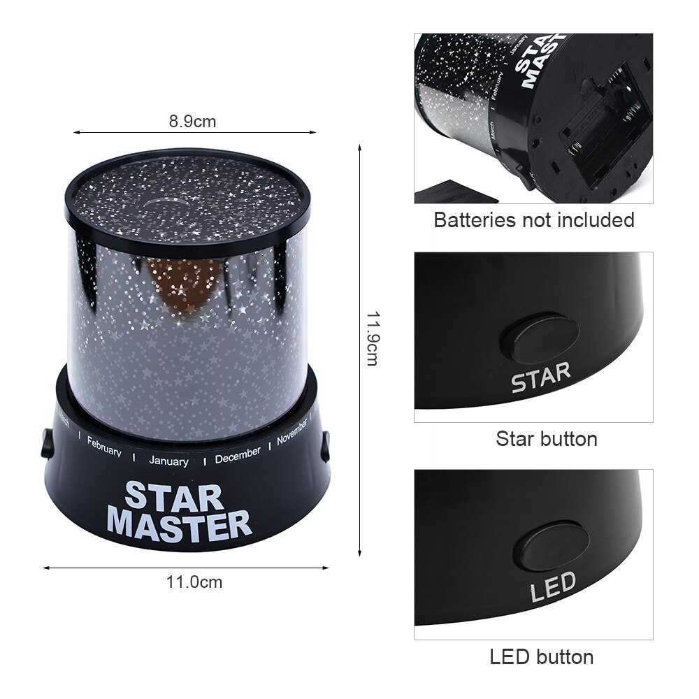 Ster Licht Projector LED Night Star Moon Master Kinderen Kids Baby Romantische Kleurrijke Decor Batterij Projectielamp