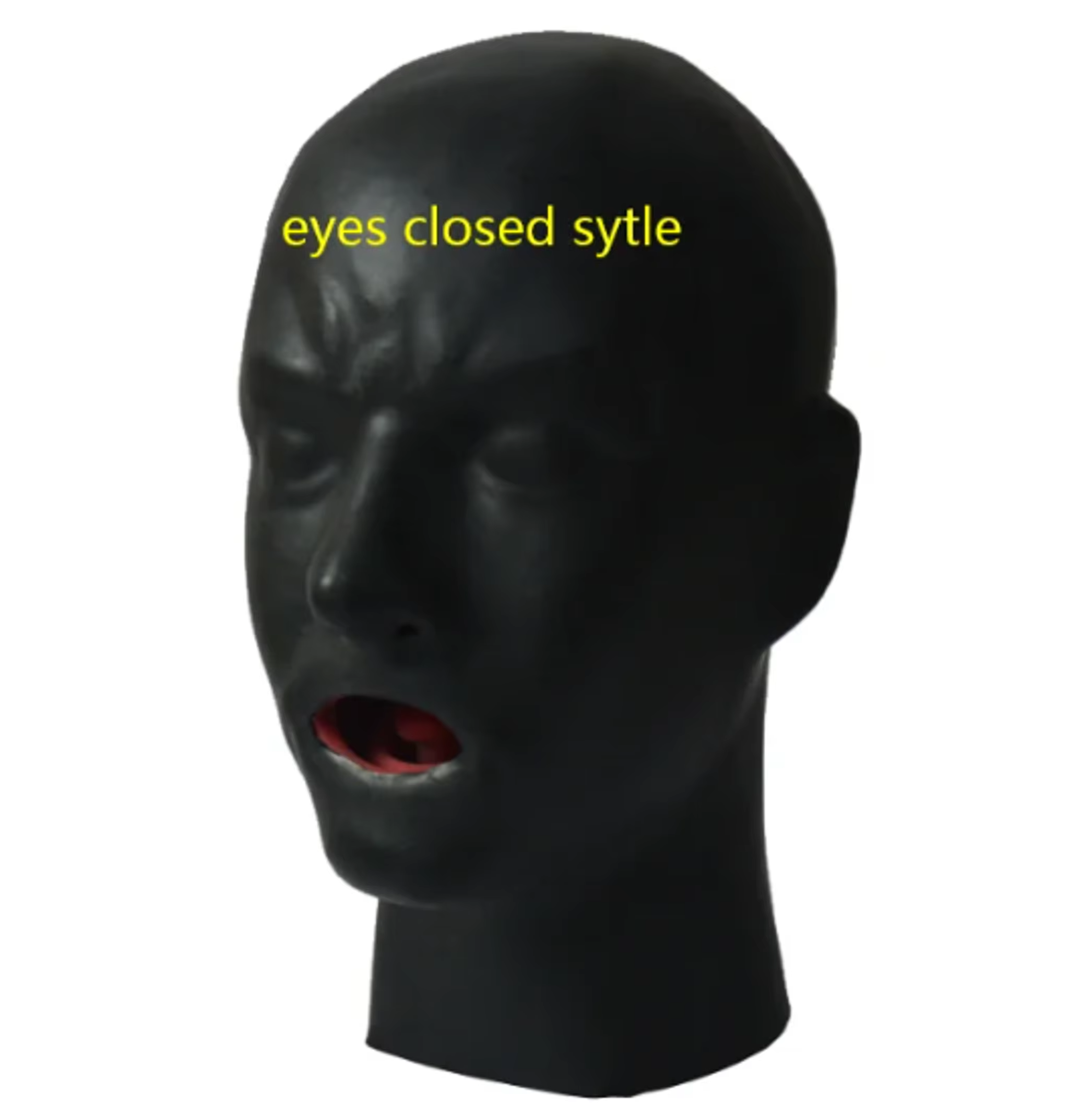 Molde de cabeza completa máscara de látex fetiche abierto cerrado capucha de goma con rojo para hombre y mujer dientes de boca funda de labio lengua tubo de nariz: Negro