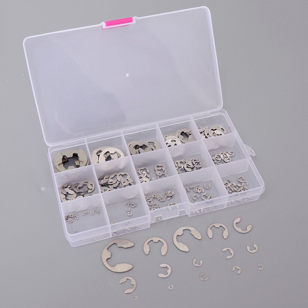 Set de anillo de presión 225 Uds 304 de acero inoxidable e-circlip circlip surtido tipo E