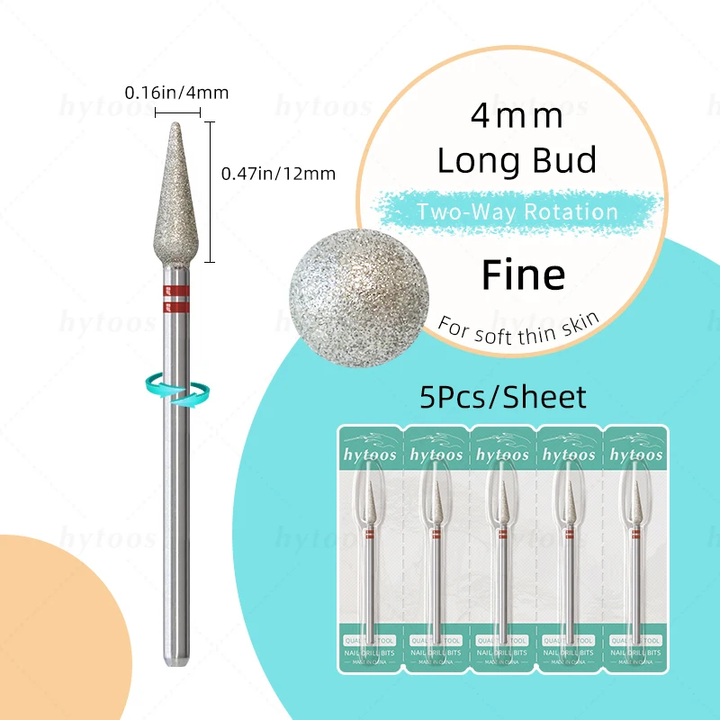 HYTOOS 5 unids/set brocas de diamante para uñas rusa cutícula limpia broca de uñas seguridad debajo del limpiador de uñas para piel muerta: Plata